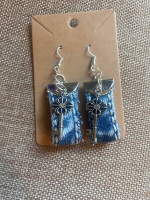 Two Styles Denim Upcycled Earrings | Blue Denim with Brass or Silver Upcycle Earrings | Earring Gift Idea| One of a kind - image2